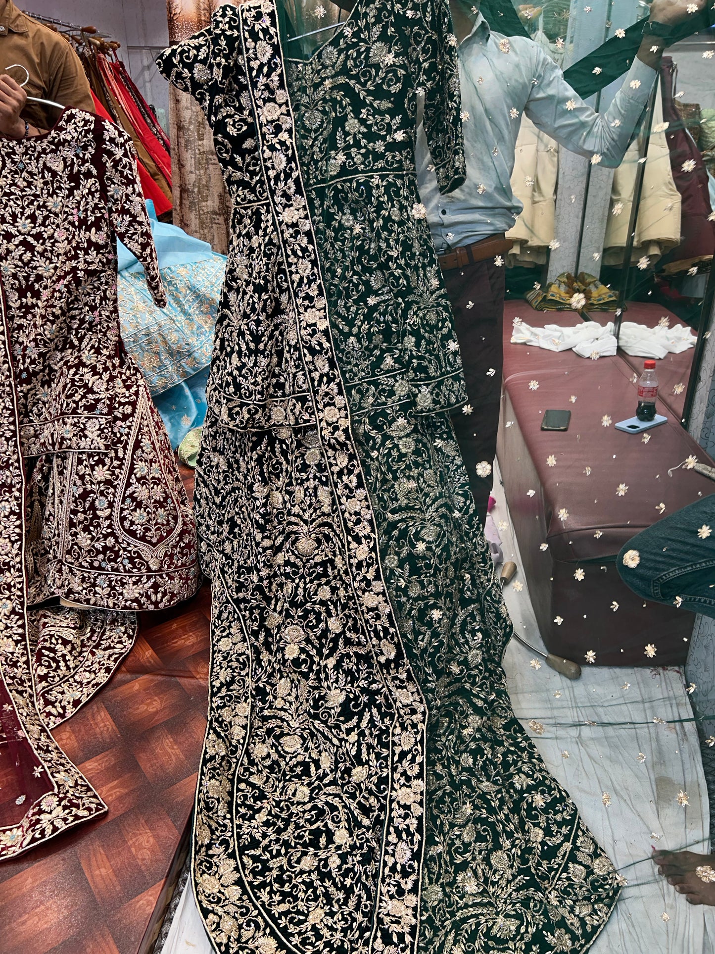 Green Designer Peplum long Dress Farshi Gaharara Pakistani Bridal Dress Muslim Special