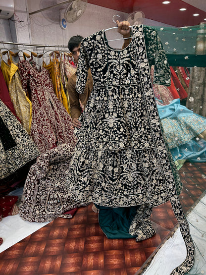 Green Designer Peplum long Dress Farshi Gaharara Pakistani Bridal Dress Muslim Special