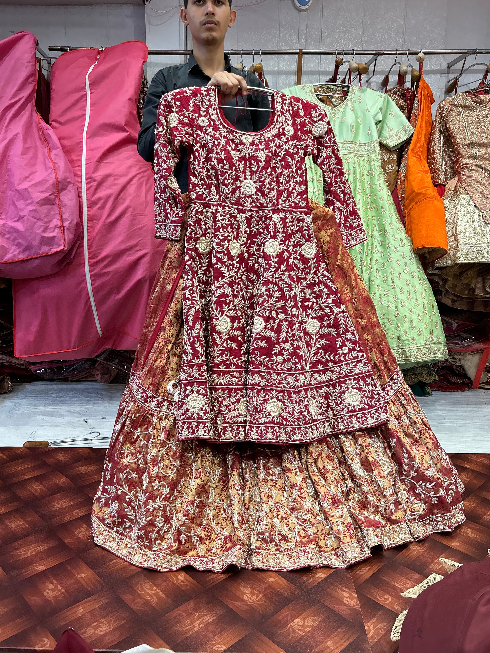 Double shade Ombre Peplum long Dress Farshi Gaharara Pakistani