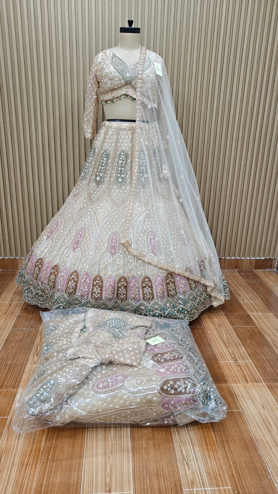 White golden crop top Lehenga