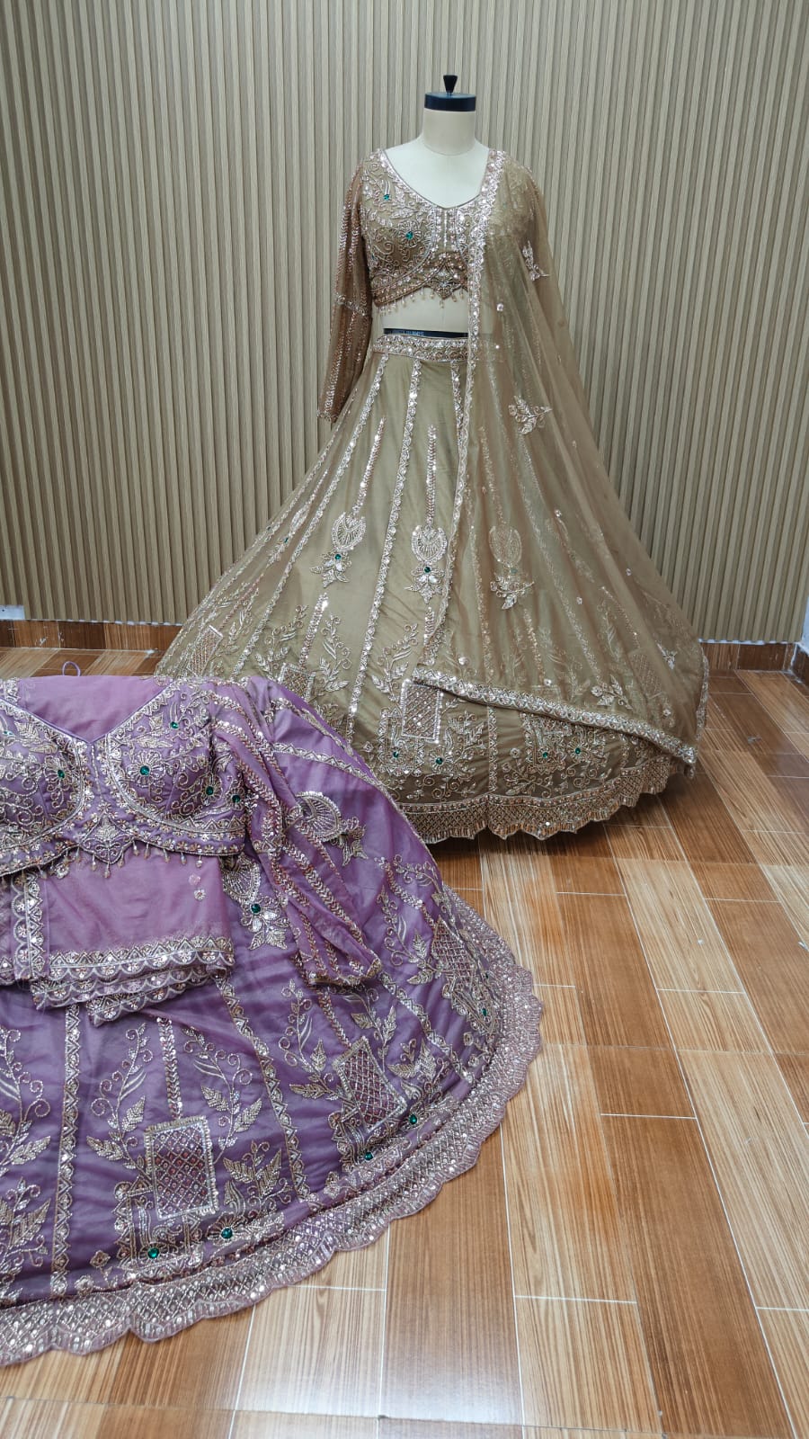Brown lavender crop top Lehenga