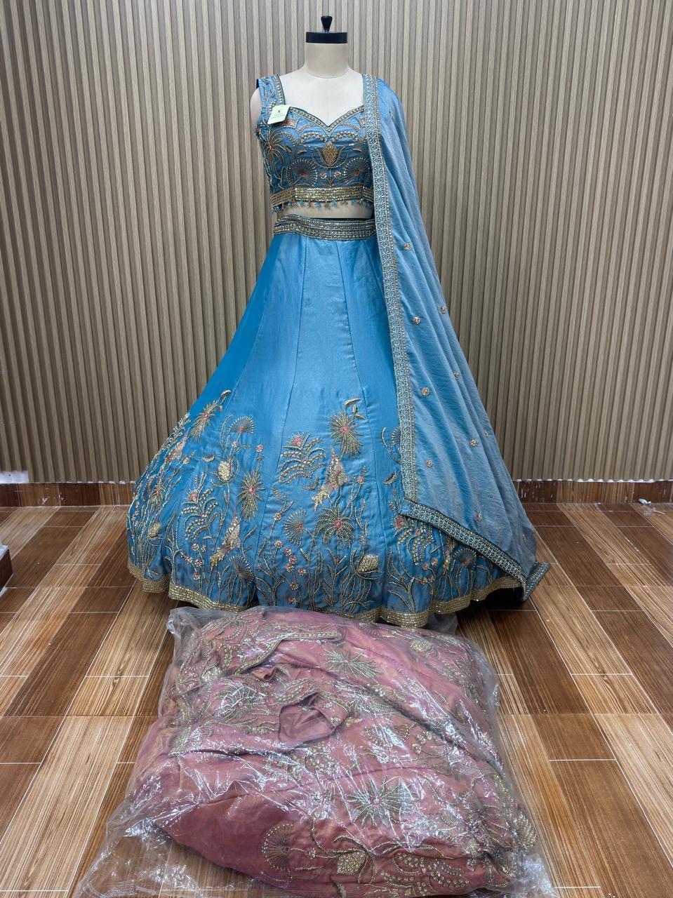 Pink  blue crop top Lehenga