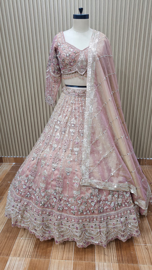 Pink crop top Lehenga