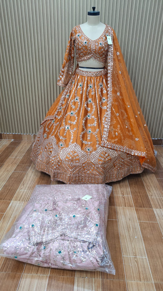 Orange pink crop top Lehenga