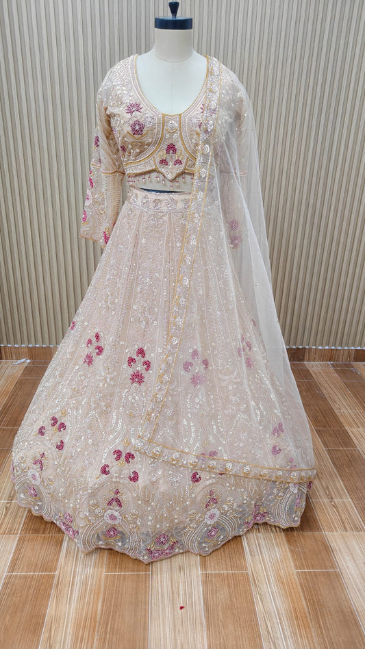 Golden pink crop top Lehenga