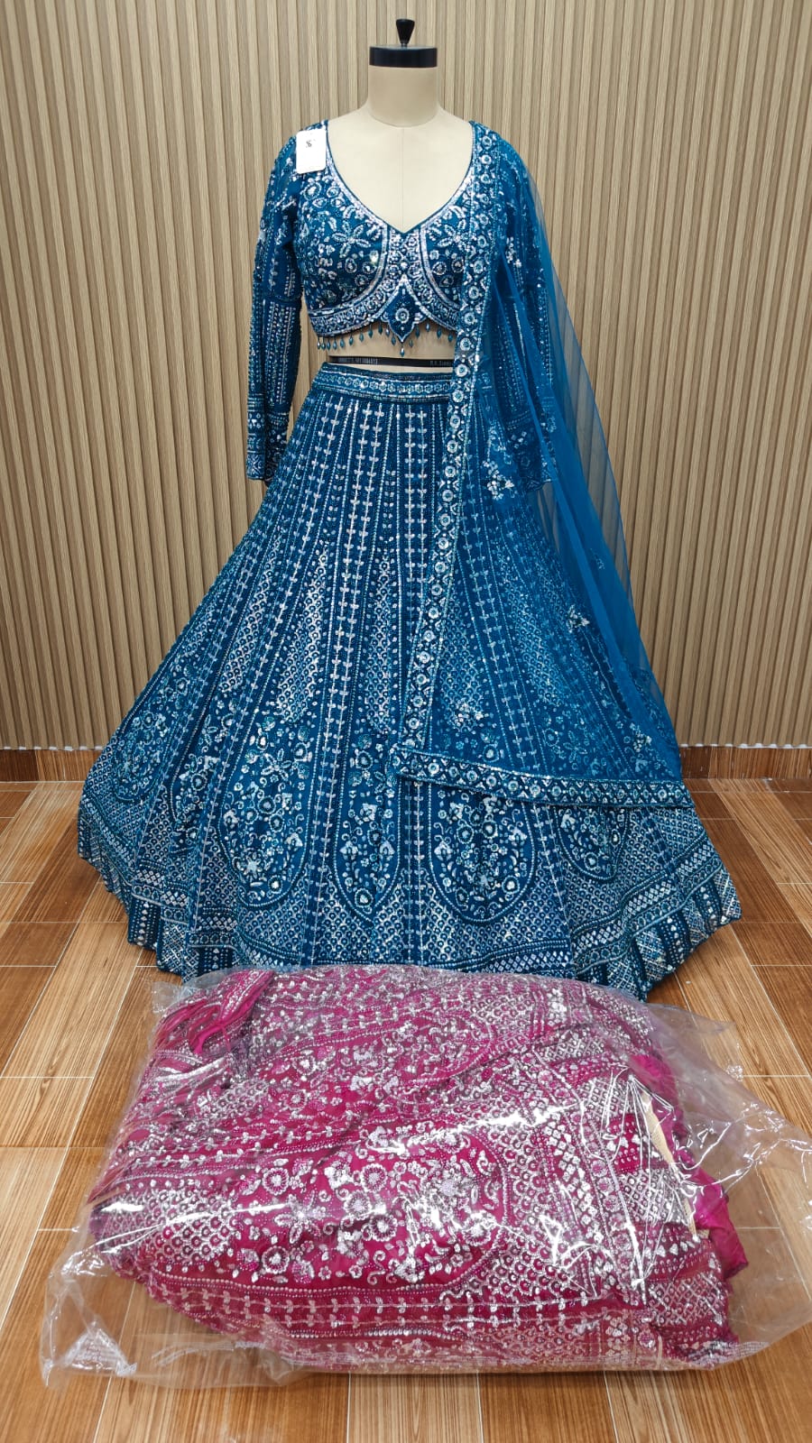 Blue Pink crop top Lehenga