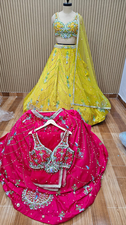 Yellow pink crop top Lehenga