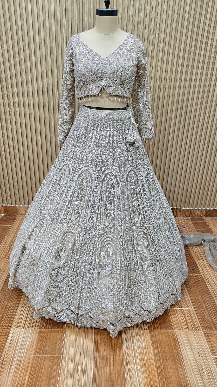 Silver crop top Lehenga