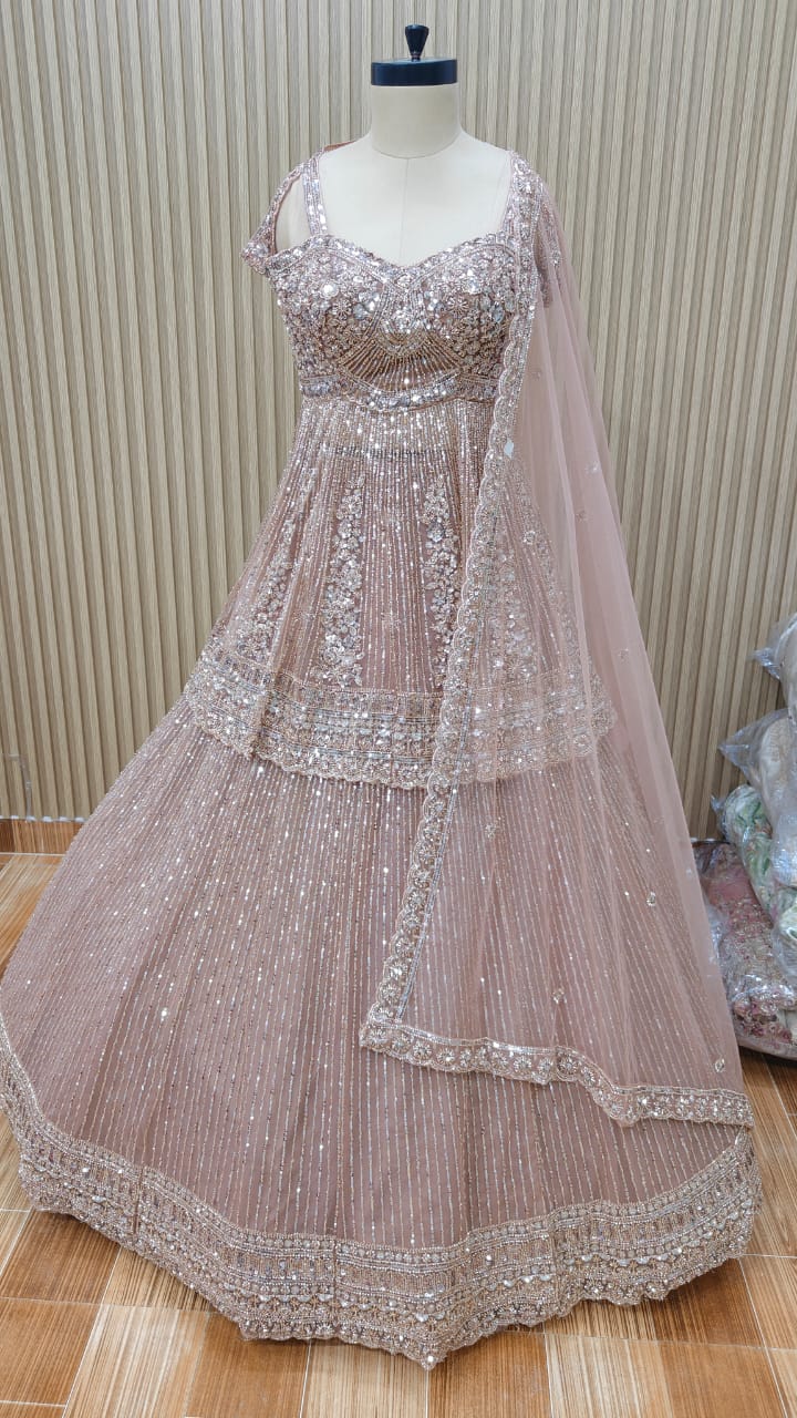 Pink long crop top Lehenga