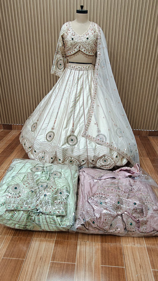 White green pink crop top Lehenga