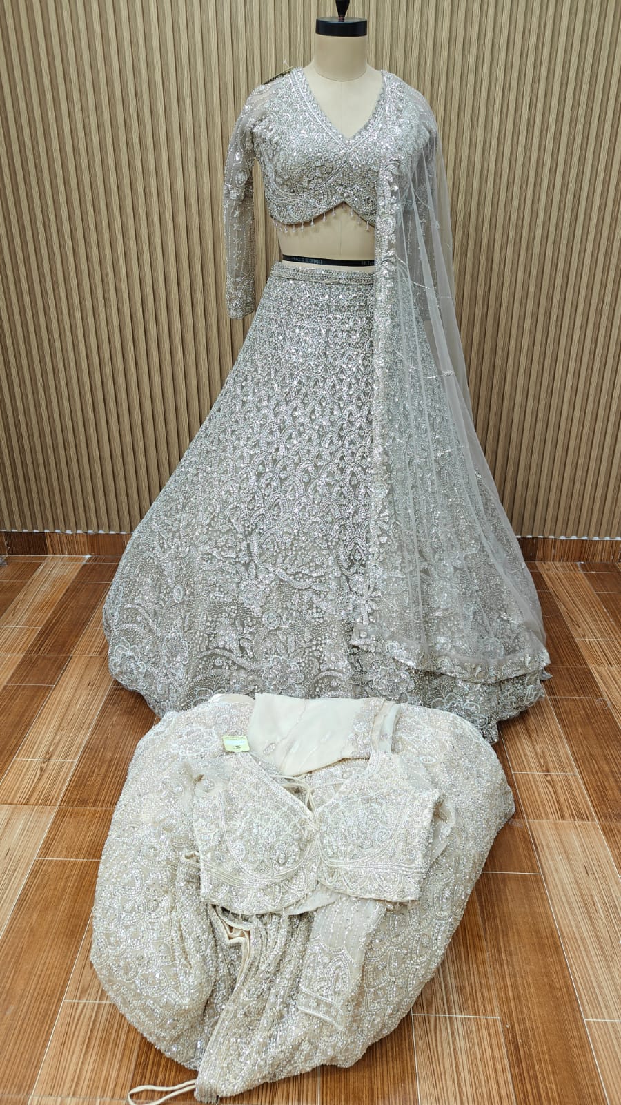 Silver grey white crop top Lehenga