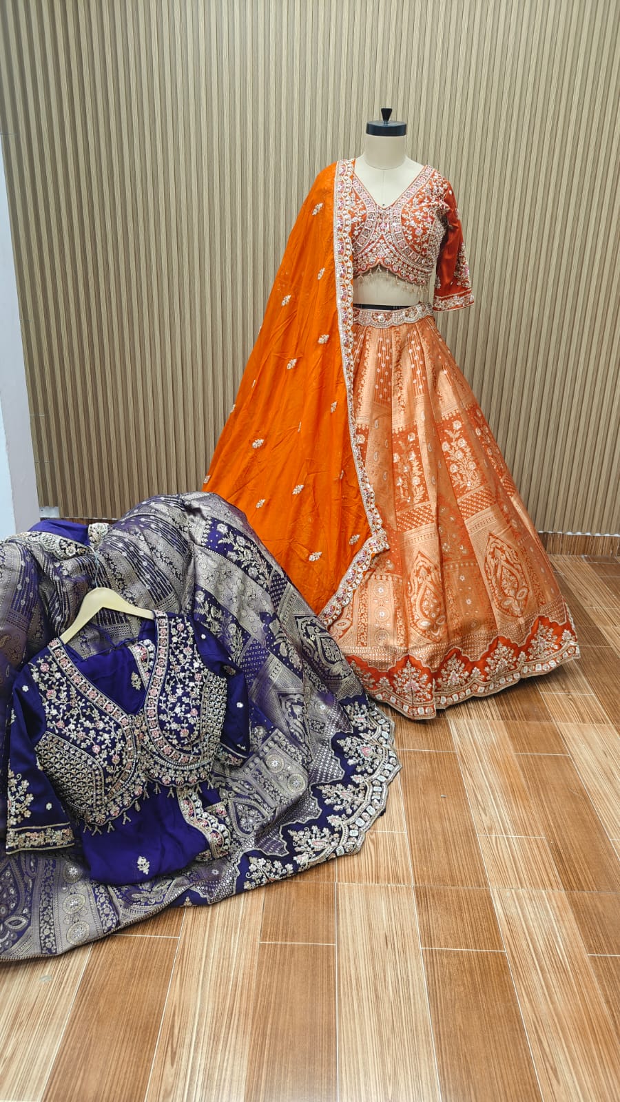 Orange blue crop top Lehenga