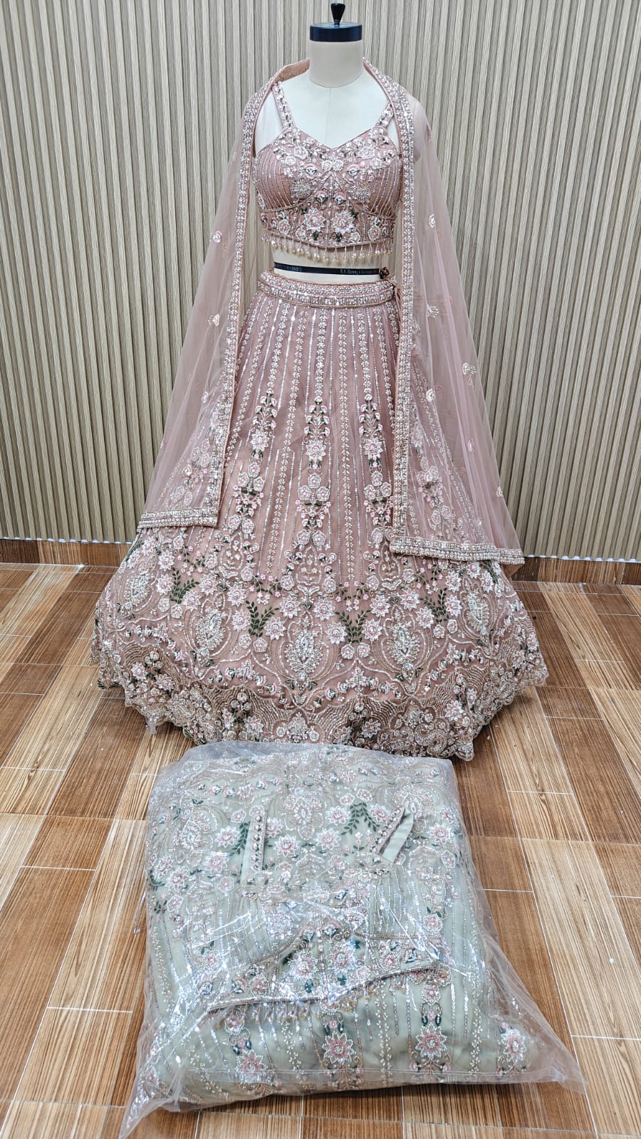 Pink green crop top Lehenga