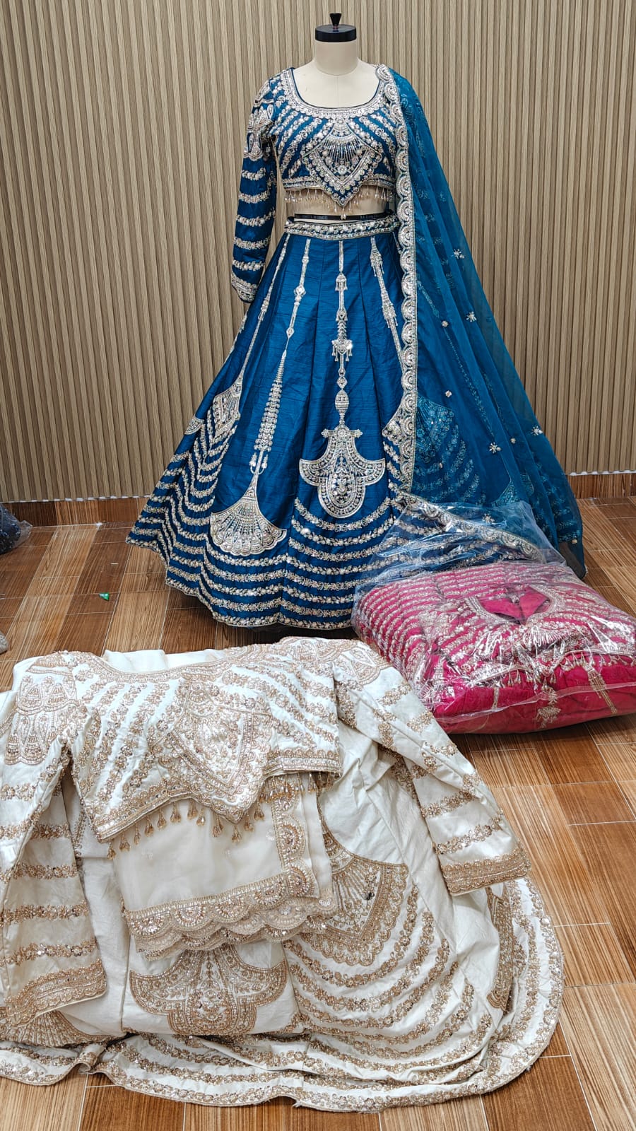 Blue white pink crop top Lehenga