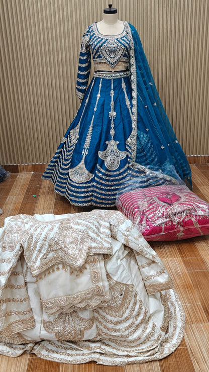Blue white pink crop top Lehenga