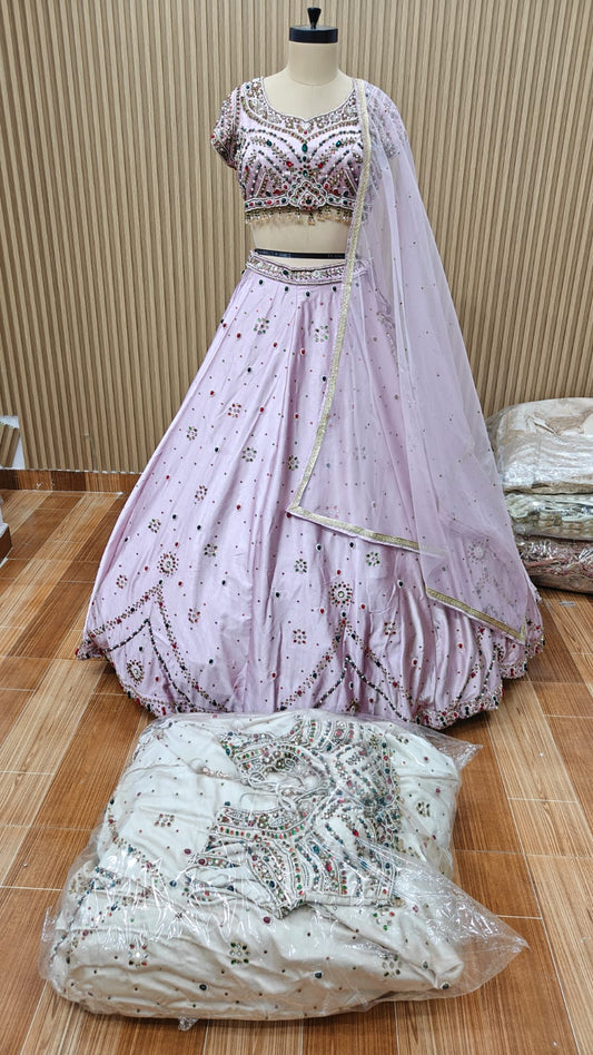 Purple white crop top Lehenga
