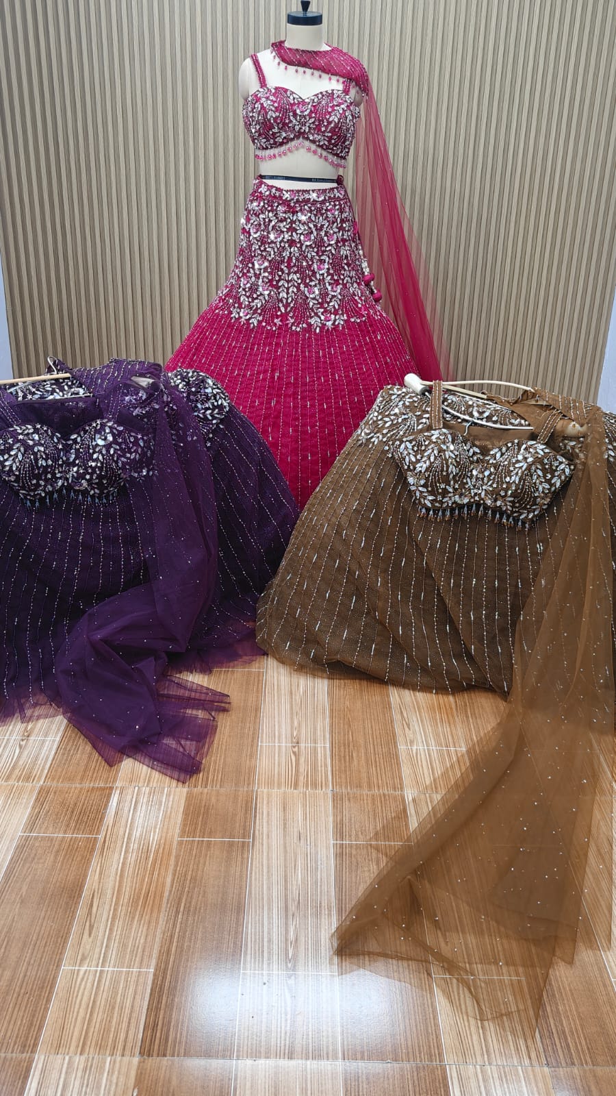 pink purple brown crop top Lehenga