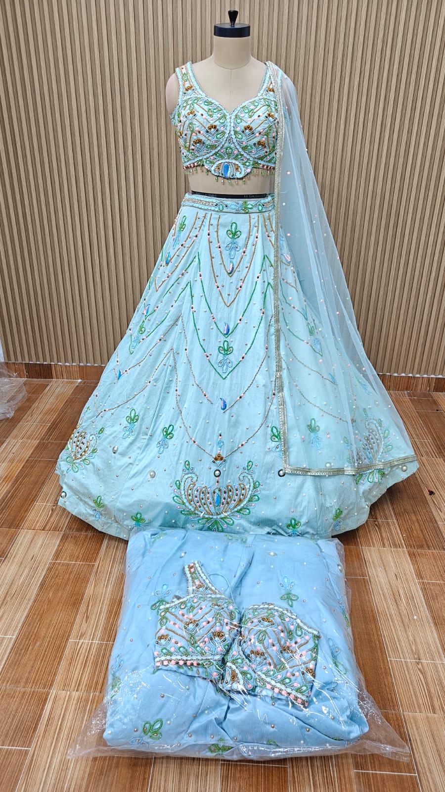 Light blue sky Blue crop top Lehenga