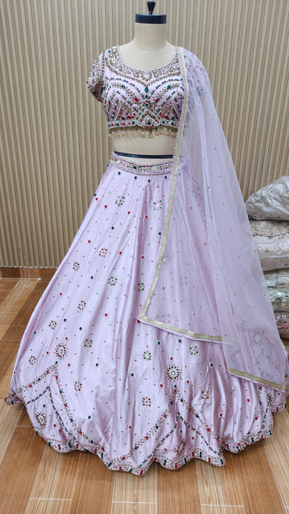 Purple white crop top Lehenga