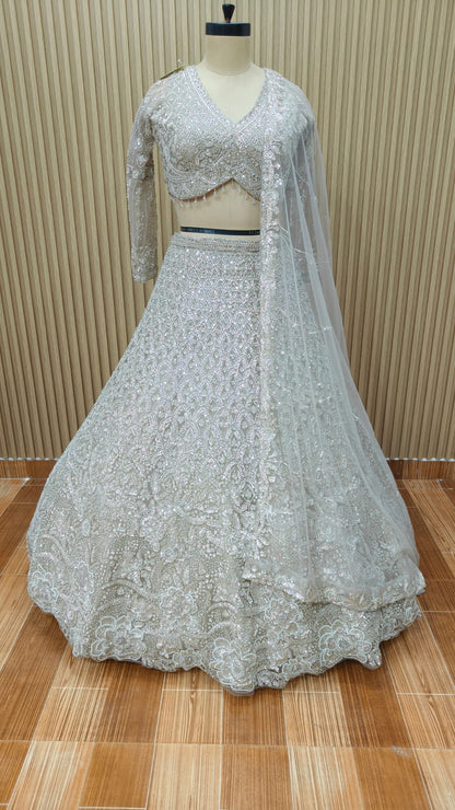 Silver grey white crop top Lehenga