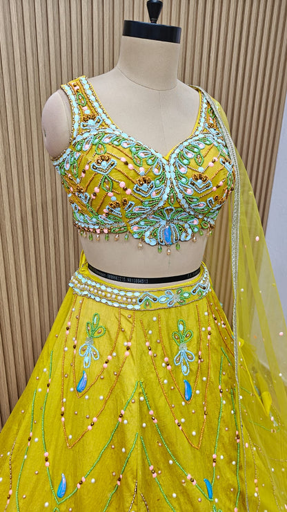 Yellow pink crop top Lehenga