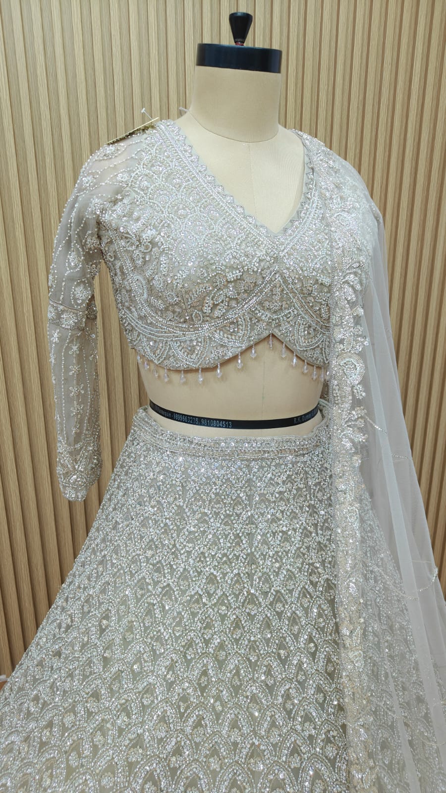 Silver grey white crop top Lehenga