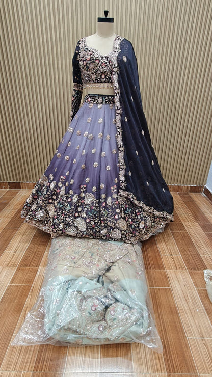 Blue green crop top Lehenga