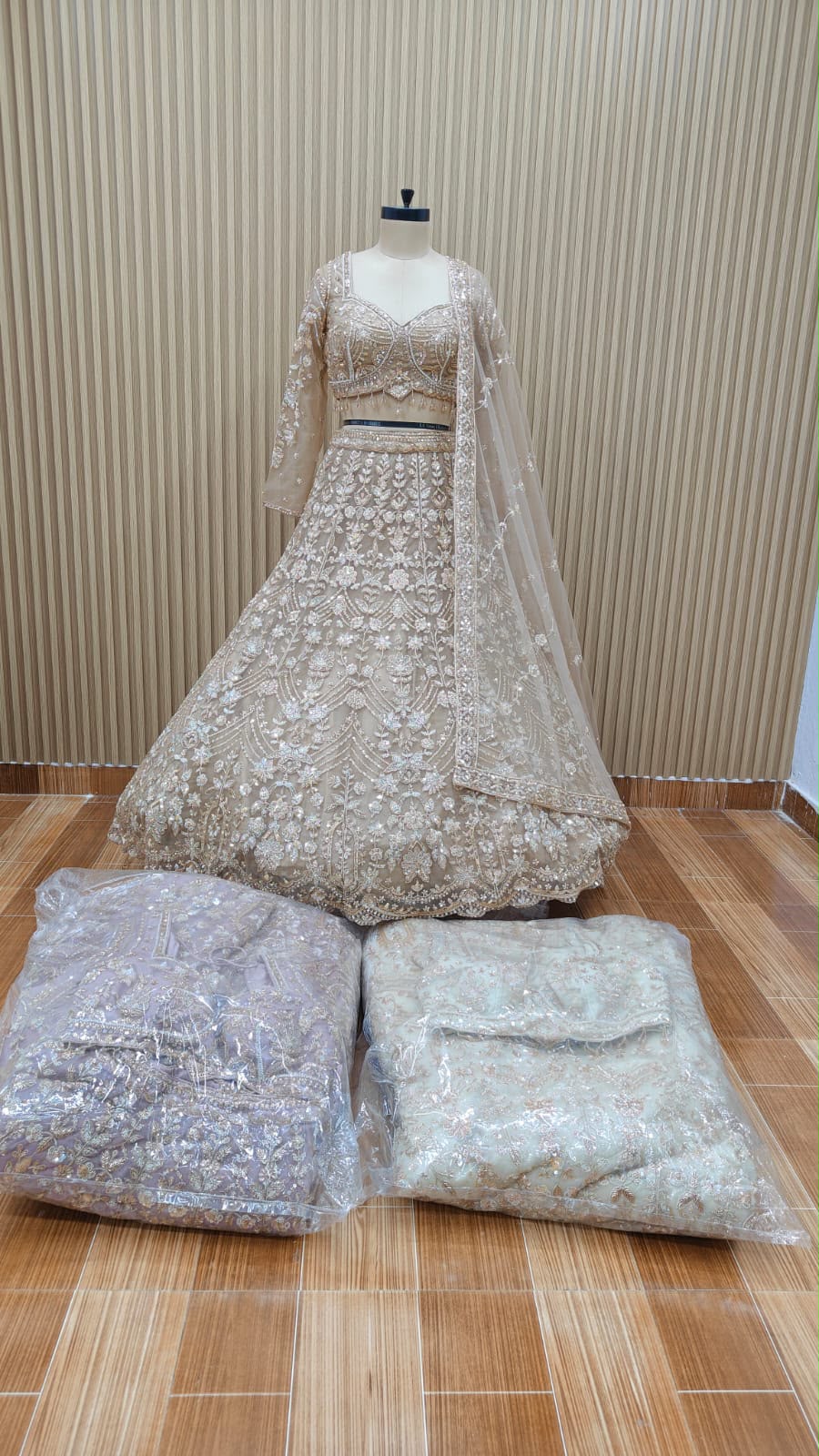 Golden Lavender blue crop top Lehenga