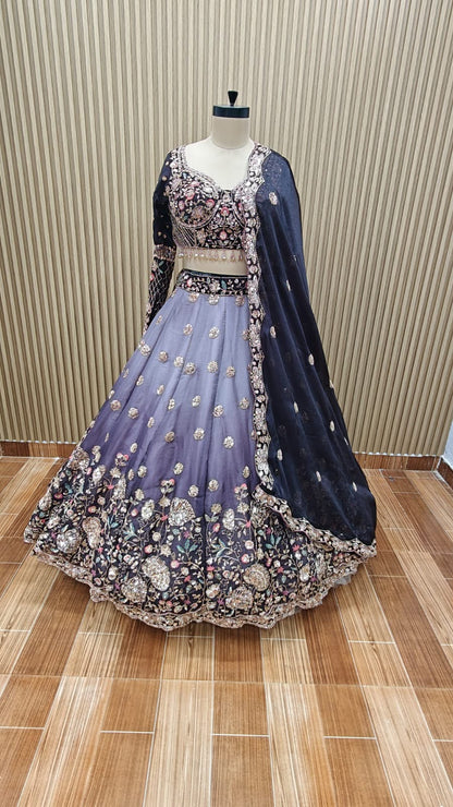Blue green crop top Lehenga
