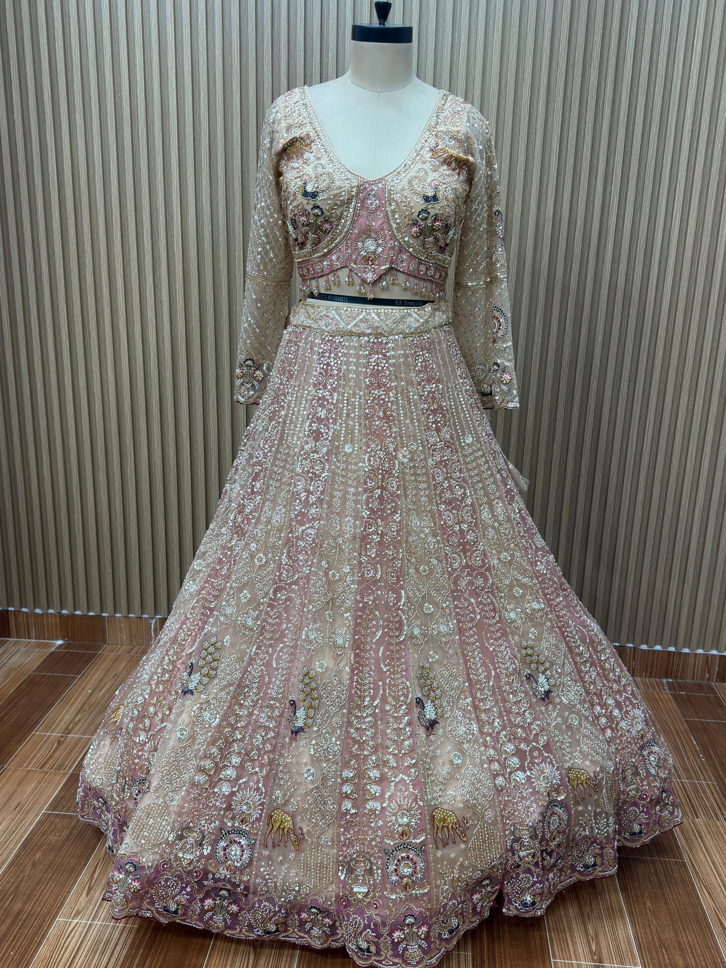 Golden pink crop top Lehenga