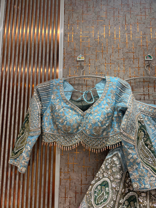 Blue crop top lehenga