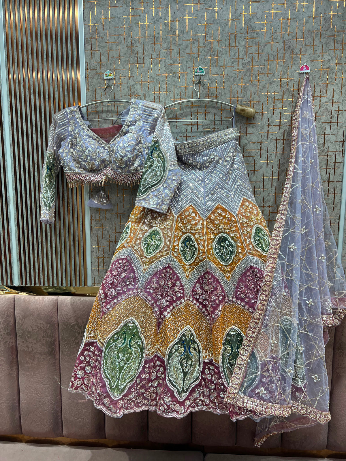 Silver White crop top lehenga