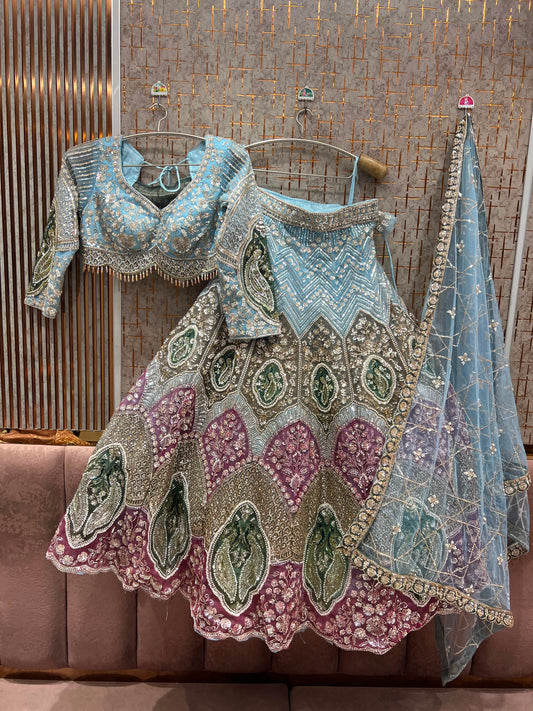 Blue crop top lehenga