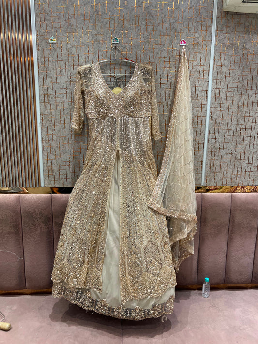 Golden Long Farshi Garara Indo Western Dress