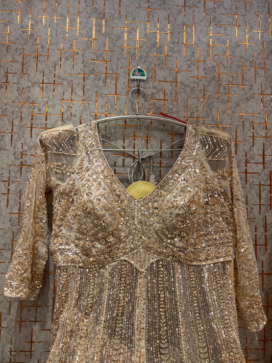 Golden Long Farshi Garara Indo Western Dress