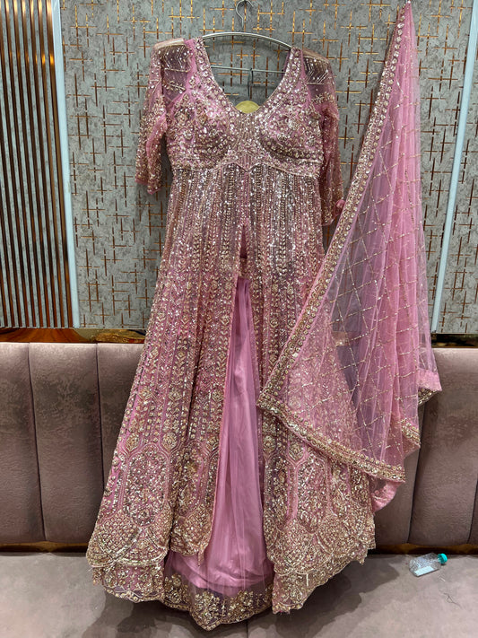 Pink Long Farshi Garara Indo Western Dress
