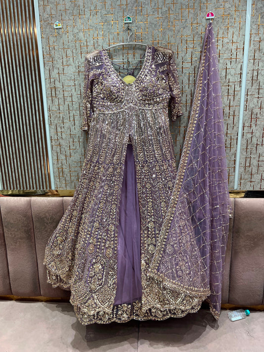 Lavender Long Farshi Garara Indo Western Dress