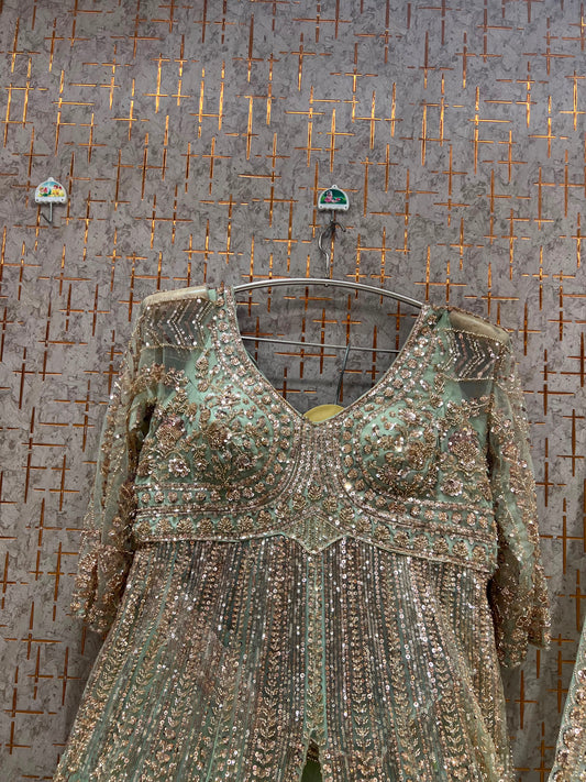 Green Long Farshi Garara Indo Western Dress