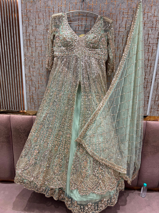 Green Long Farshi Garara Indo Western Dress