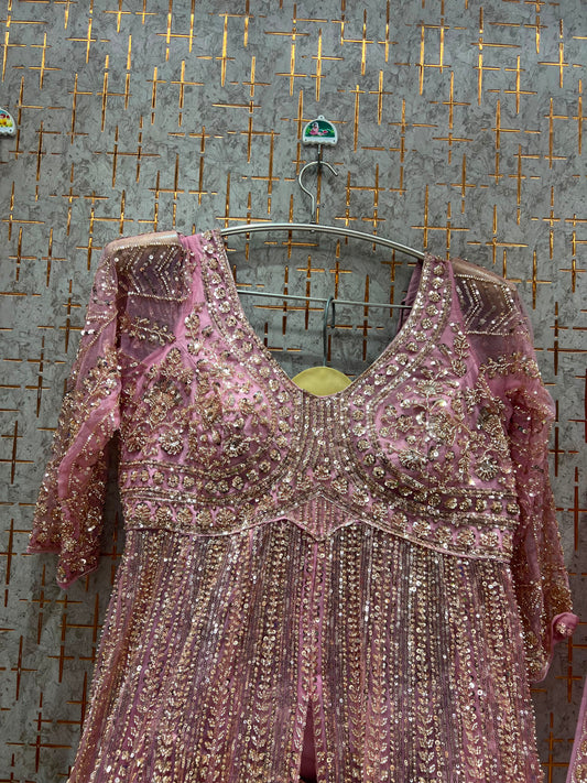 Pink Long Farshi Garara Indo Western Dress