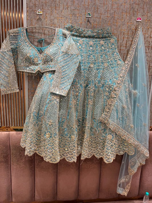Blue crop top lehenga