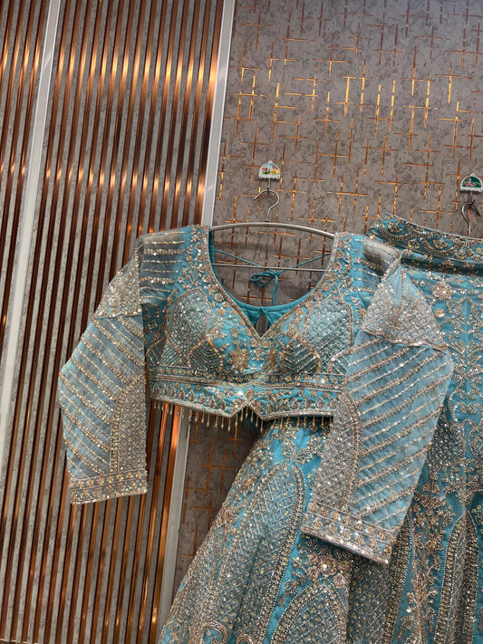 Blue crop top lehenga