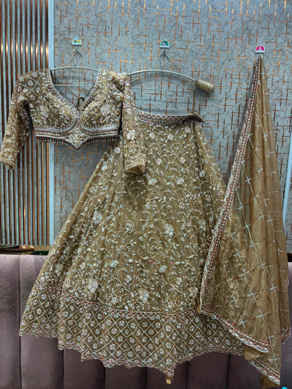 Mhendi green crop top lehenga