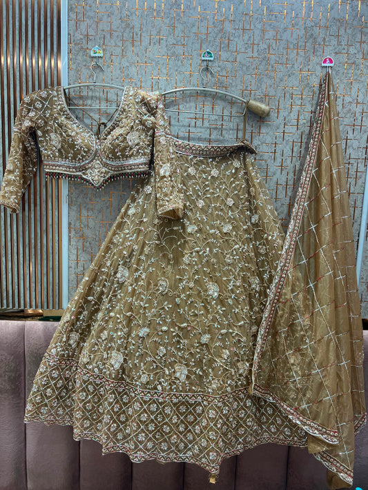 Mhendi green crop top lehenga