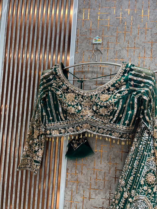 Green crop top lehenga