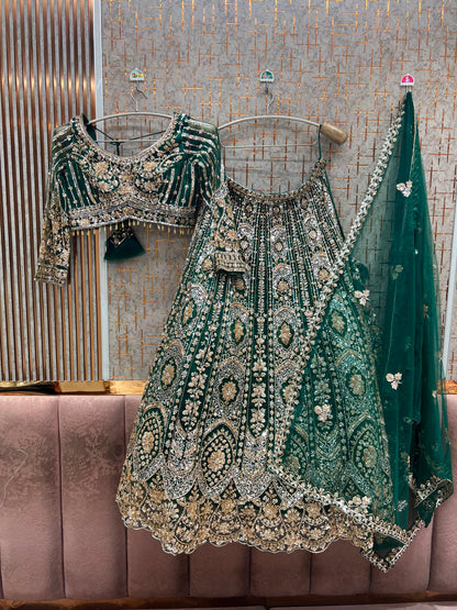 Green crop top lehenga