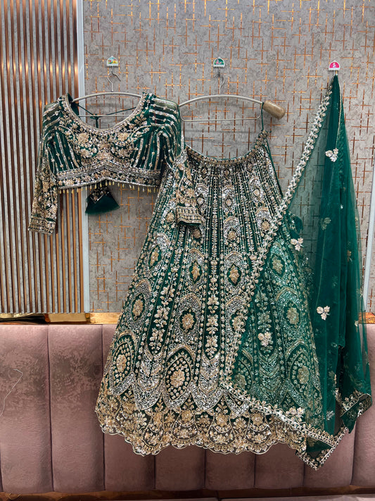 Green crop top lehenga