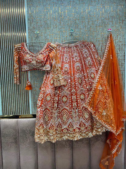 Green crop top lehenga
