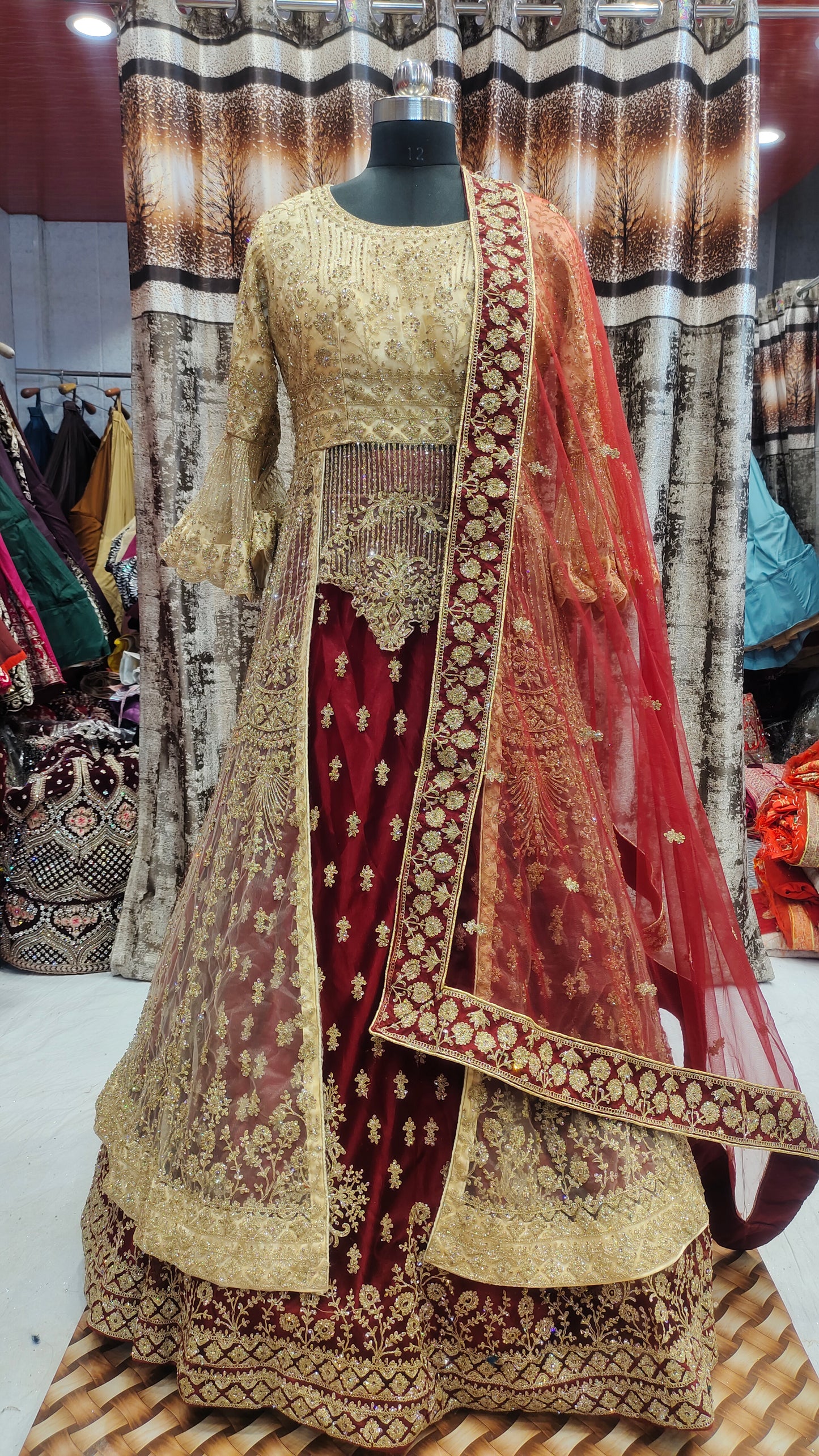 Amazing Peplum long Dress Farshi Gaharara Pakistani Bridal Dress Muslim Special