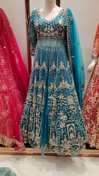 Beautiful Sky blue peplum long Dress Farshi Gaharara Dress Special